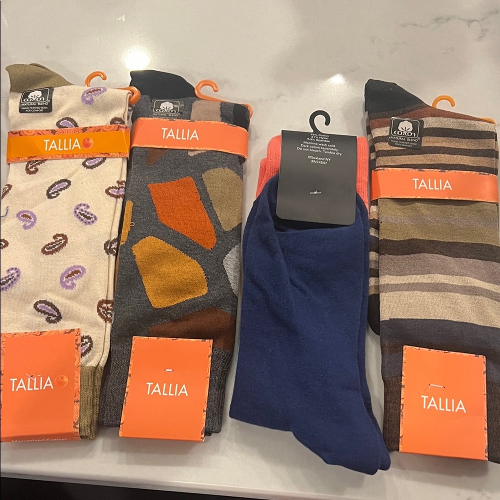 TALLIA Men's Assorted Dress Socks - Navy, Cream, Gray, Brown, Orange